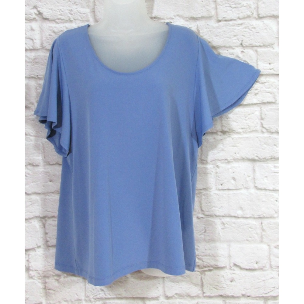 Susan Graver Modern Essentials Liquid Knit Flutter Sleeve Top Womens Large Lilac
